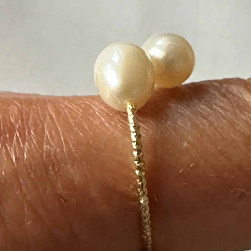 AAA 6mm Wide White Cultured Pearl Ring - 14K YG Plate - Adjustable Sizing